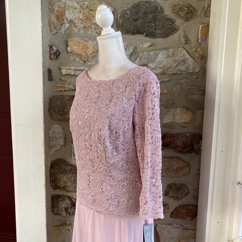 NWT Alex Evenings Long Gown Sequin Lace Bodice & Chiffon Skirt Pink $209 - Picture 5 of 12